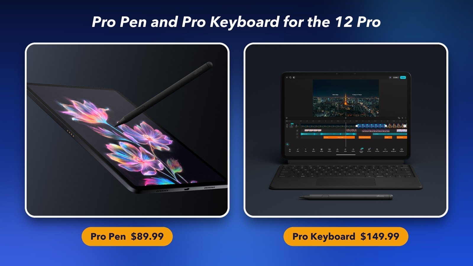 Amazon Alexa Tablet 12 Pro with the Pro Pen ($89.99) and the Pro Keyboard ($149.99) accessories