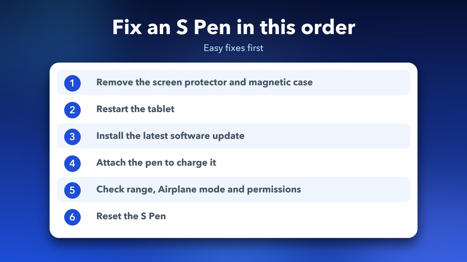 S Pen not working on Galaxy Tab: fix order from removing the case and restarting to charging, Air actions permissions and Reset S Pen