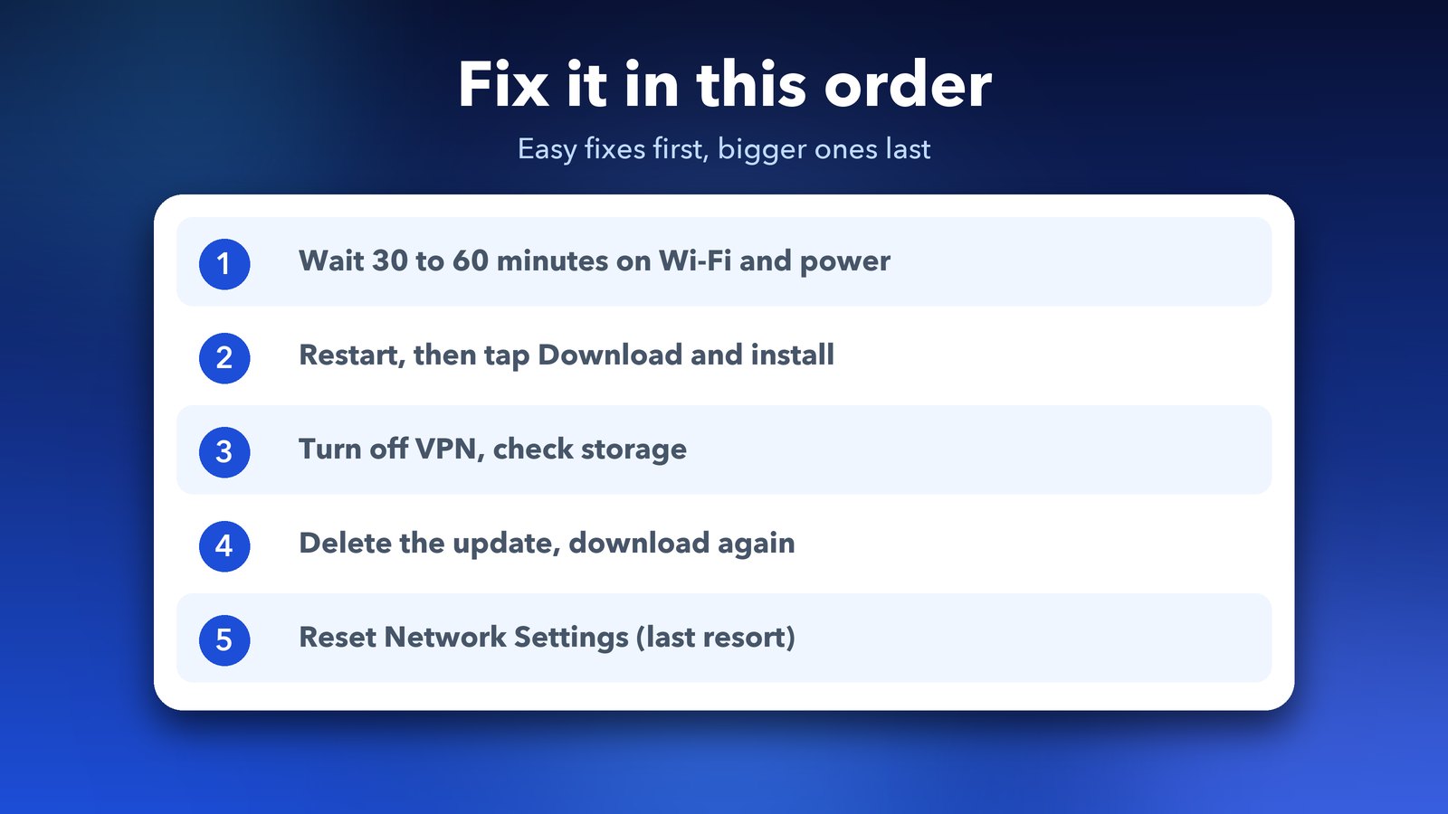 Five steps to fix an iOS 27 update stuck on Update requested, in order from easiest to last resort