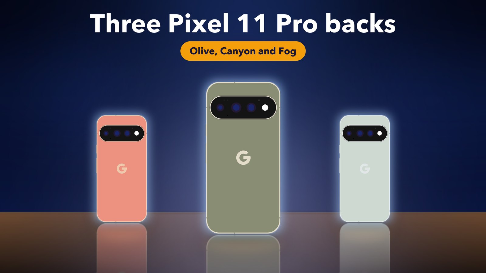 Back of the Pixel 11 Pro in Canyon, Olive and Fog colours showing the camera bar