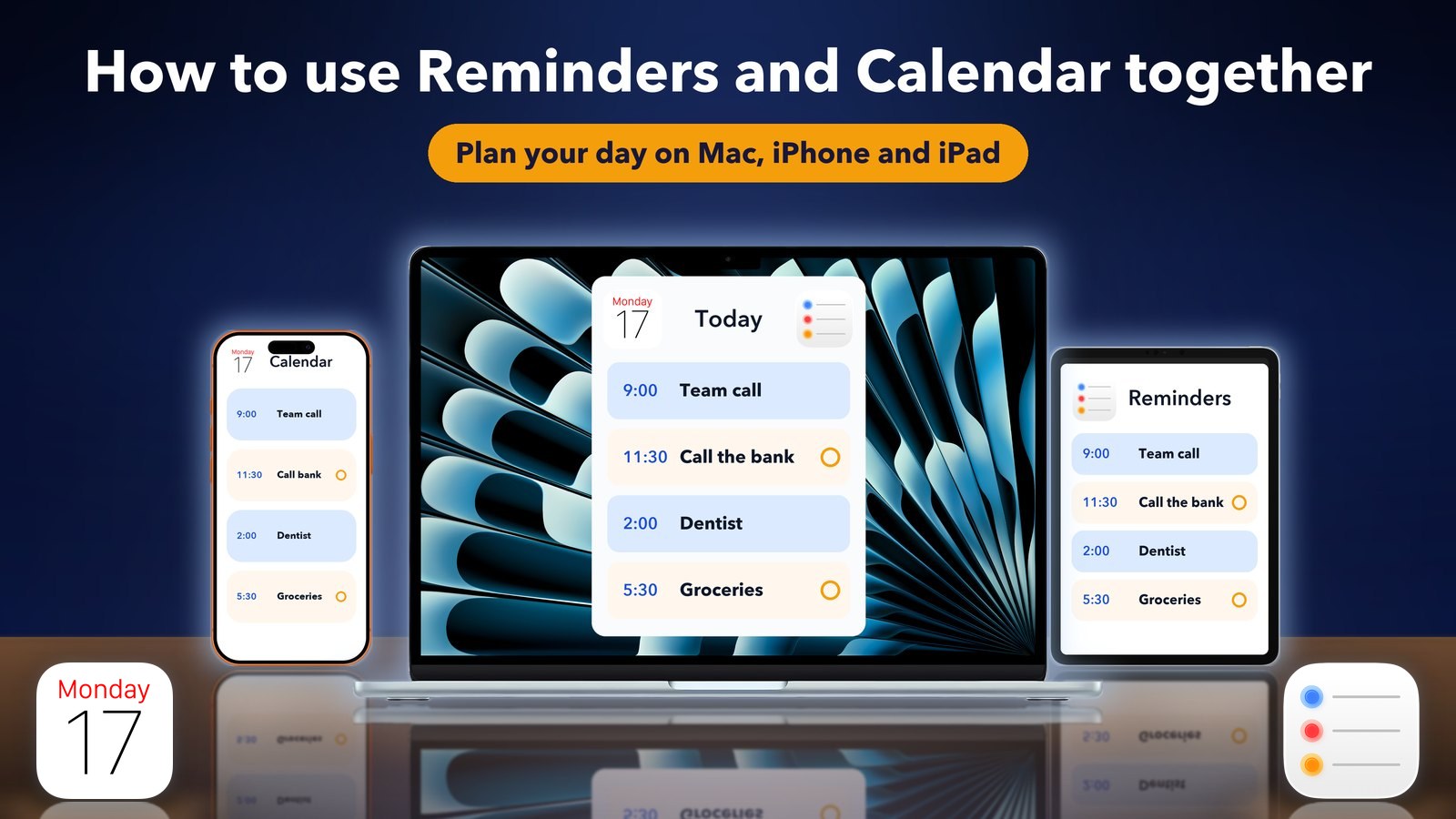 Reminders and Calendar working together on a MacBook, iPhone and iPad
